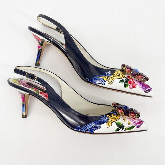 Dolce & Gabbana Multicolor Floral Crystal Embellished Slingback Pumps IT 39 - Picture 4 of 16
